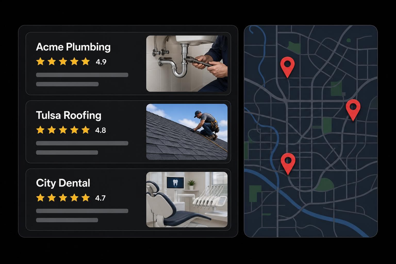 Google Maps 3-pack search results for a Tulsa business search