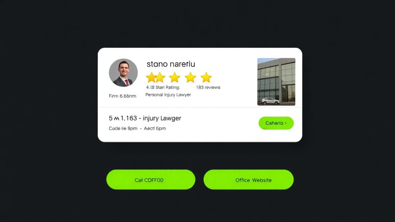 Fully optimised law firm Google Business Profile showing reviews, practice area and call-to-action buttons