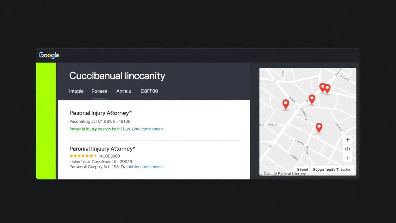 Google Maps 3-pack showing a law firm ranked number 1 for personal injury attorney search