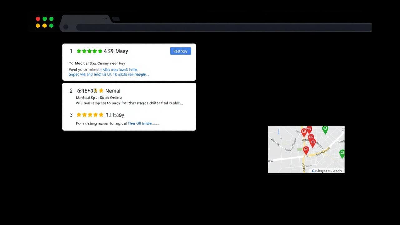 Google Maps 3-pack for med spa near me showing the top-ranked practice with 4.9 stars
