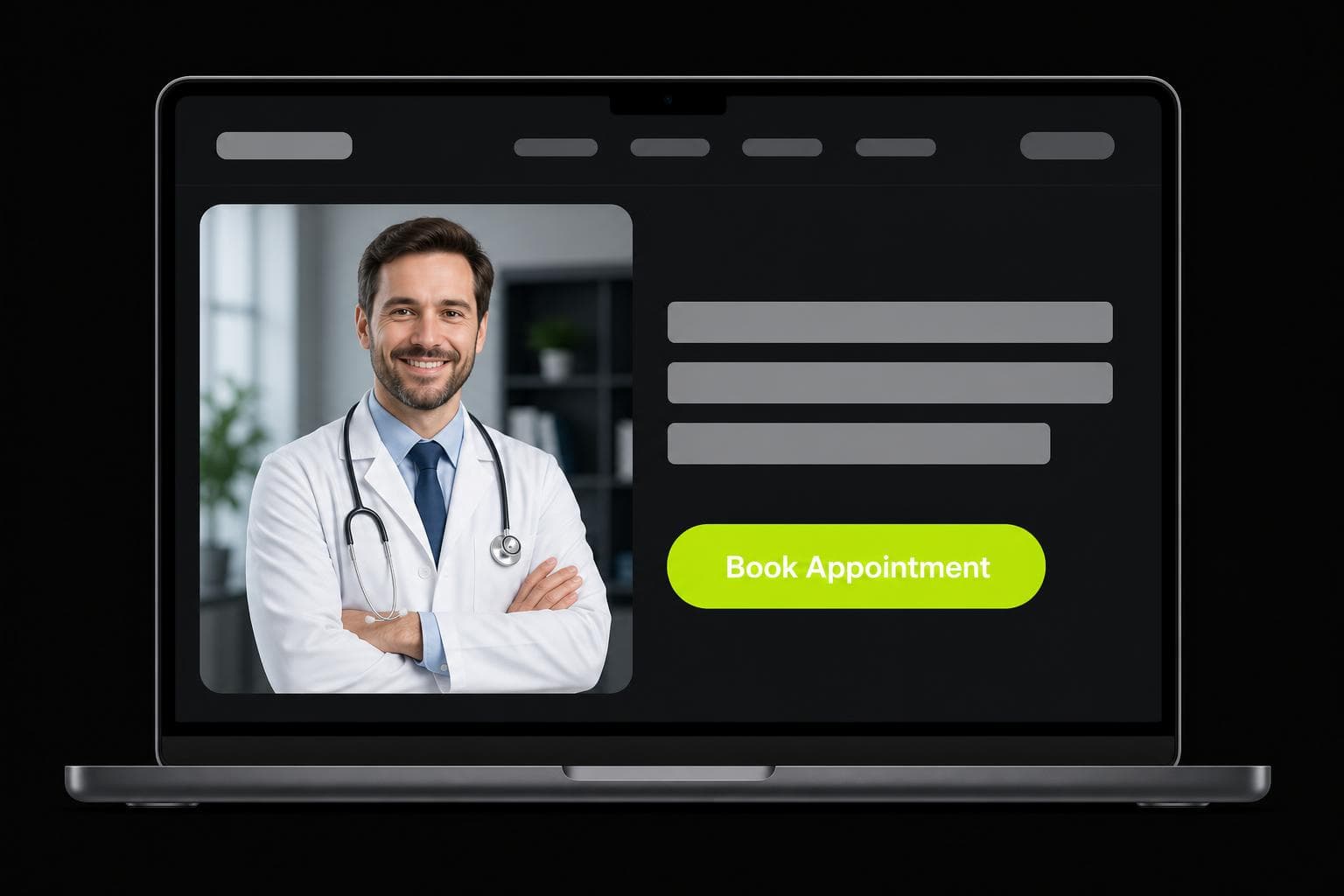 Doctor website design example showing a primary care practice hero section with online booking CTA
