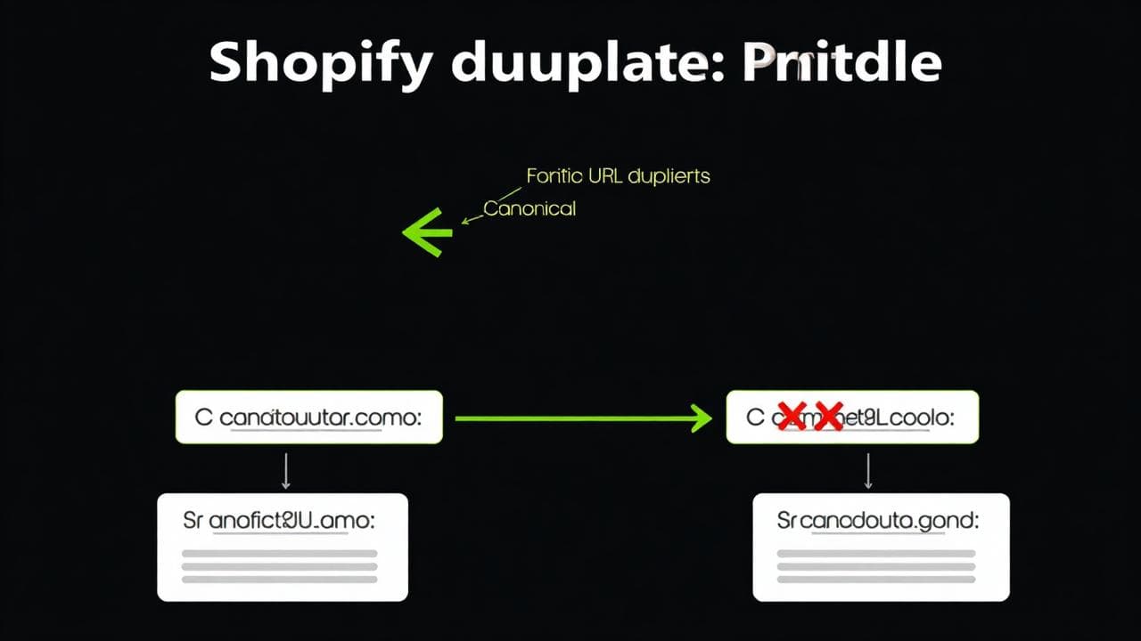Diagram showing the Shopify duplicate URL problem and canonical tag fix