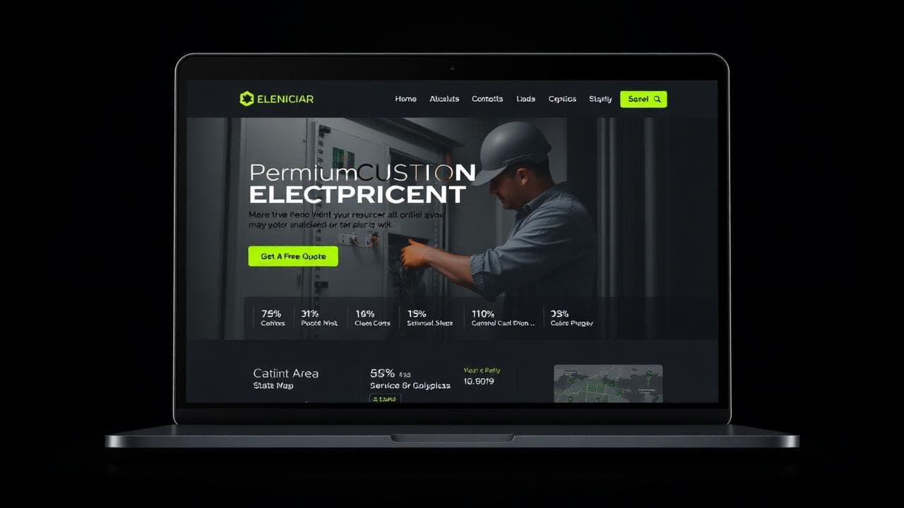 Custom-built electrician website with dark branded theme, real action photography and a unique CTA design